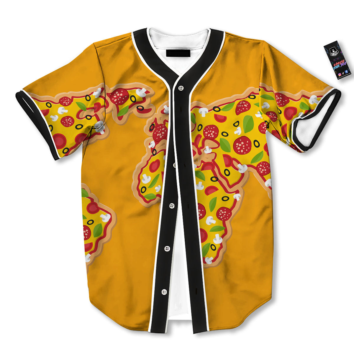 World Map Pizza Print Baseball Jersey-grizzshop