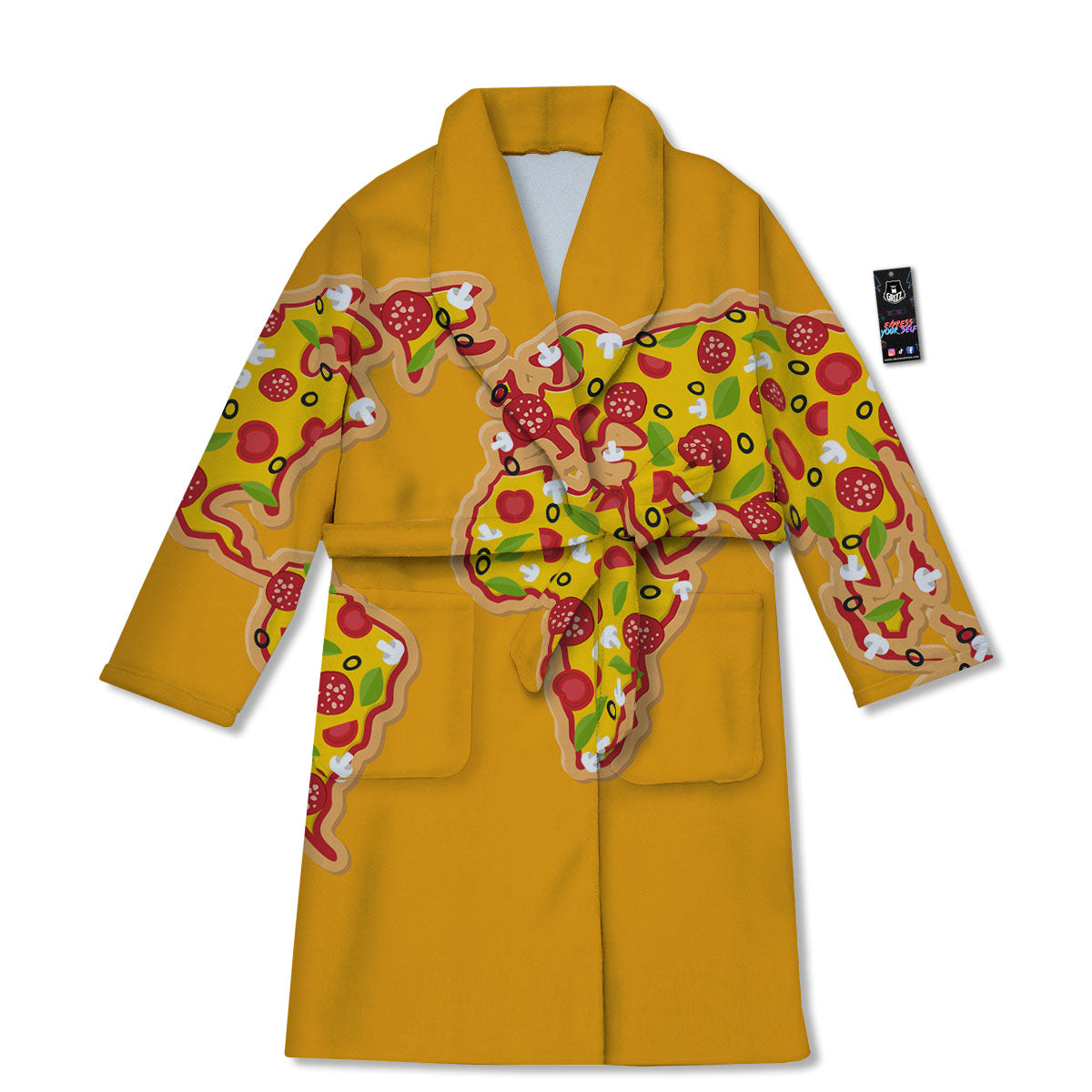 World Map Pizza Print Bathrobe-grizzshop