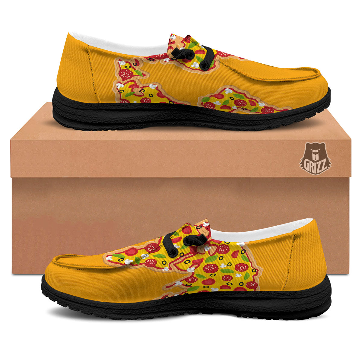 World Map Pizza Print Black Loafers-grizzshop