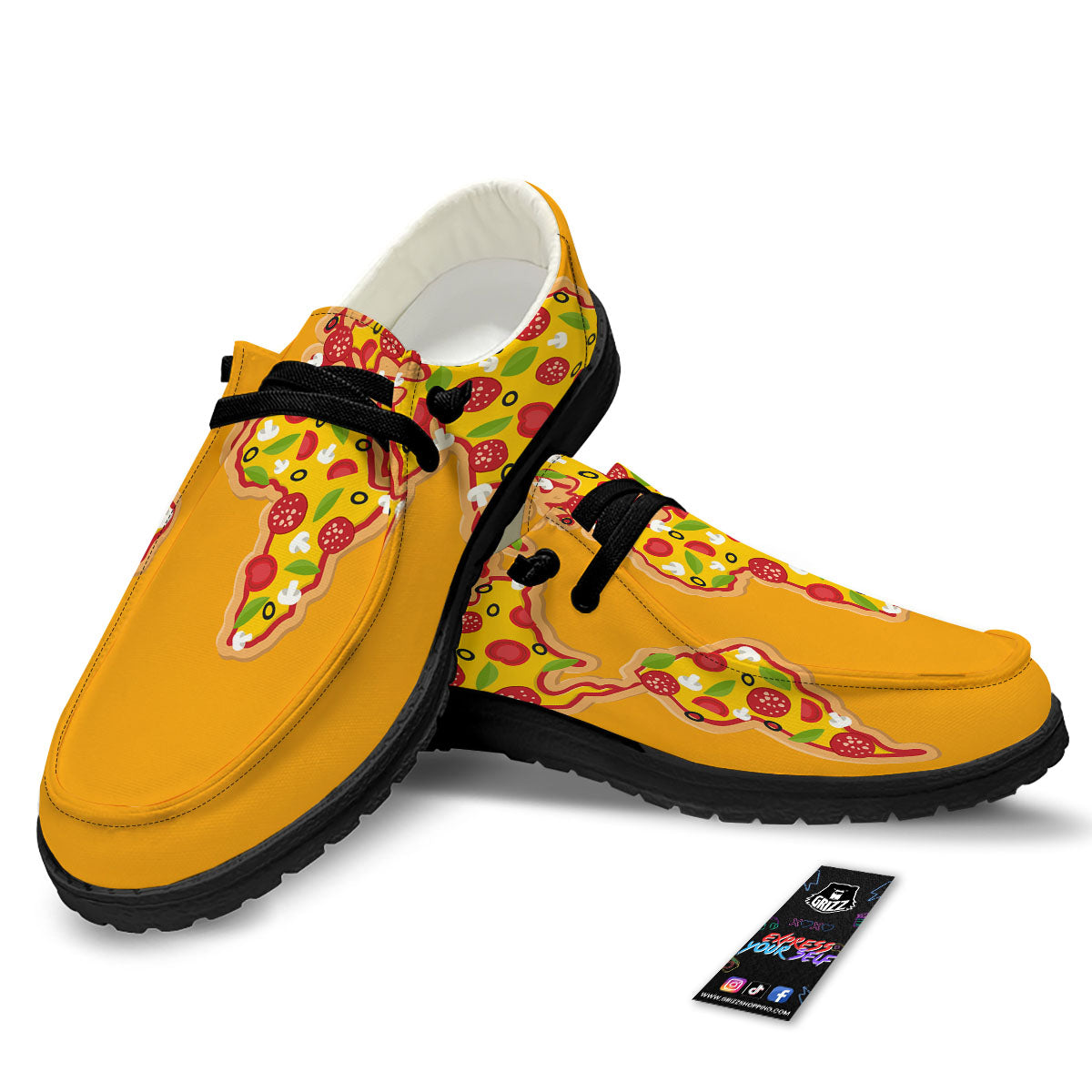 World Map Pizza Print Black Loafers-grizzshop