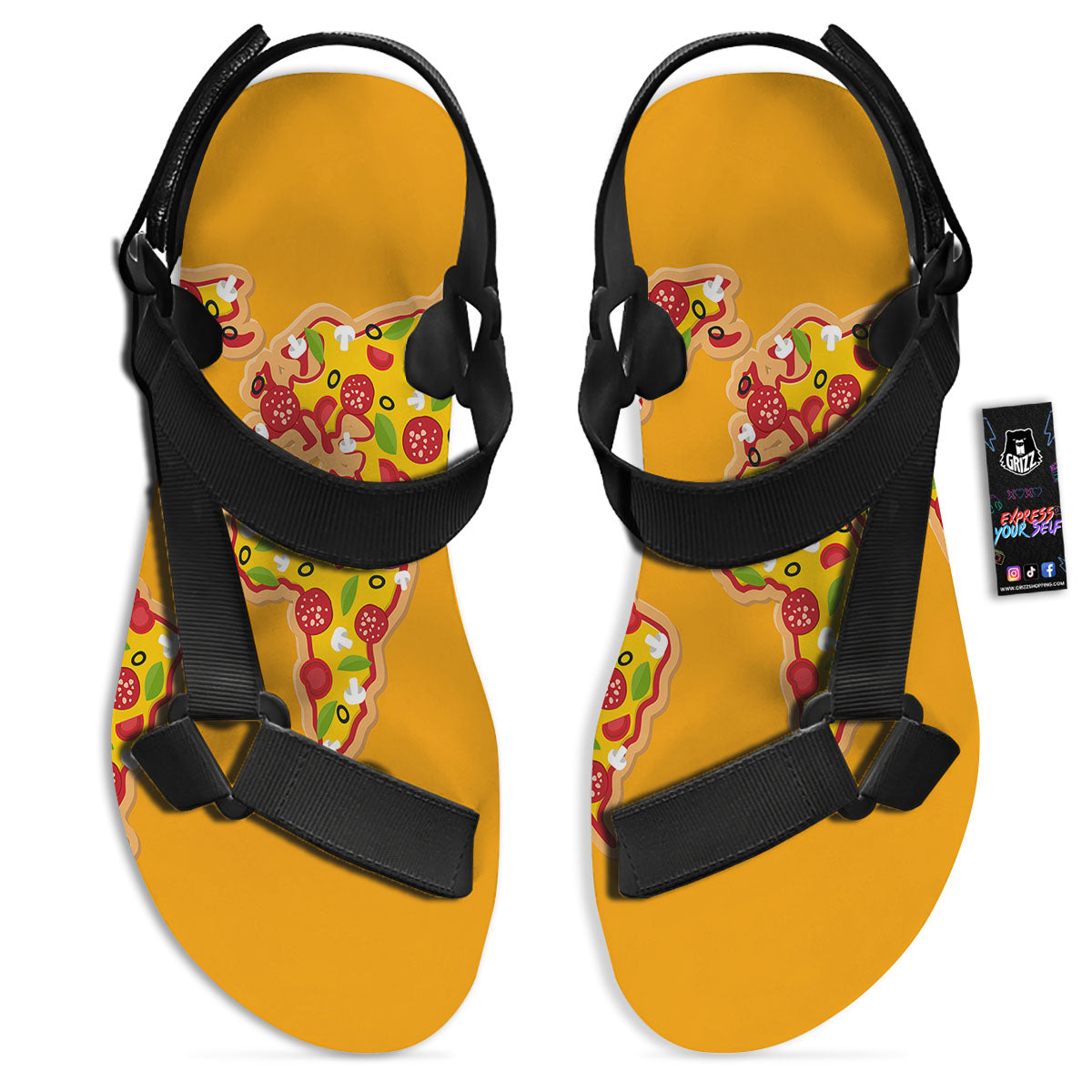 World Map Pizza Print Black Open Toe Sandals-grizzshop