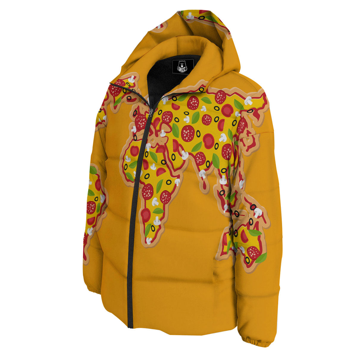 World Map Pizza Print Down Jacket-grizzshop