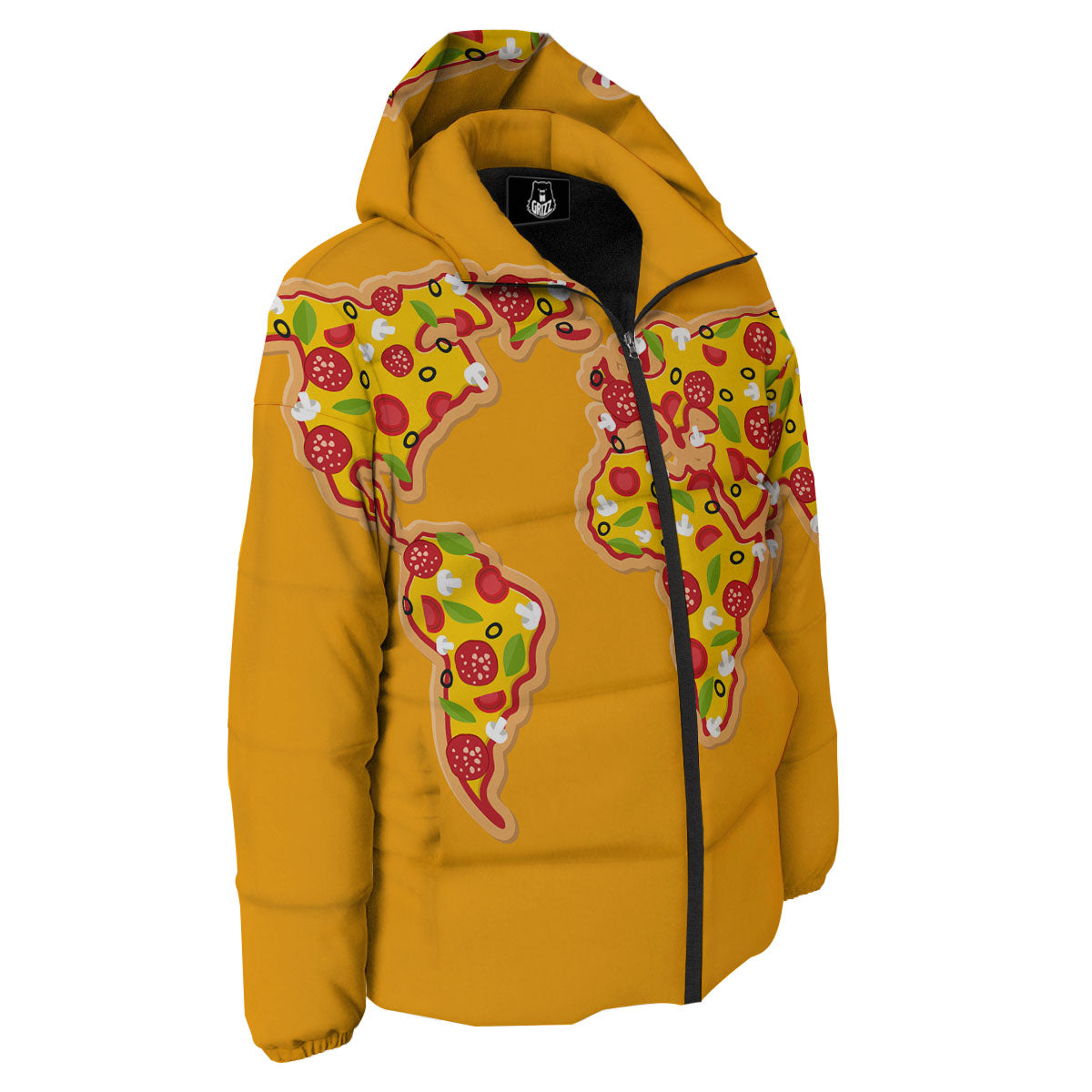 World Map Pizza Print Down Jacket-grizzshop