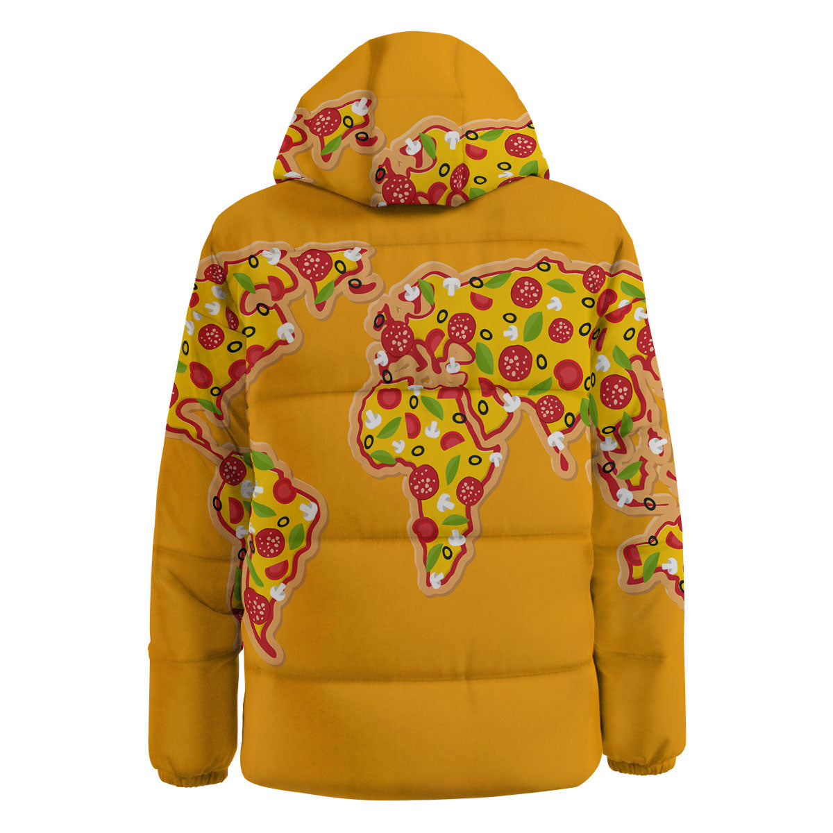 World Map Pizza Print Down Jacket-grizzshop