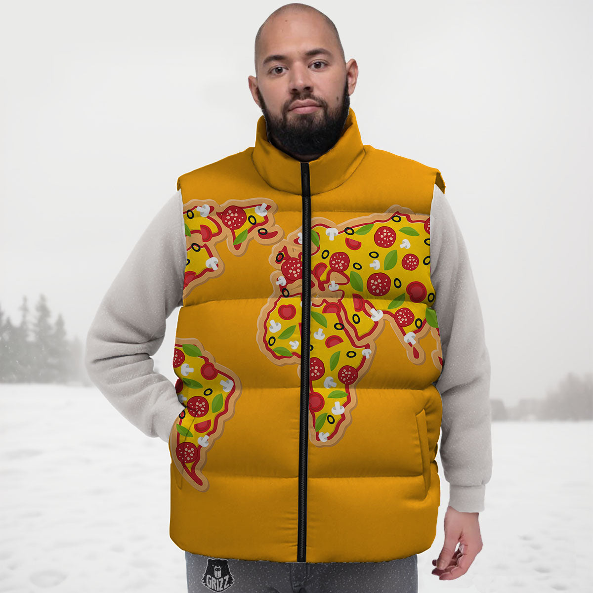 World Map Pizza Print Down Vest