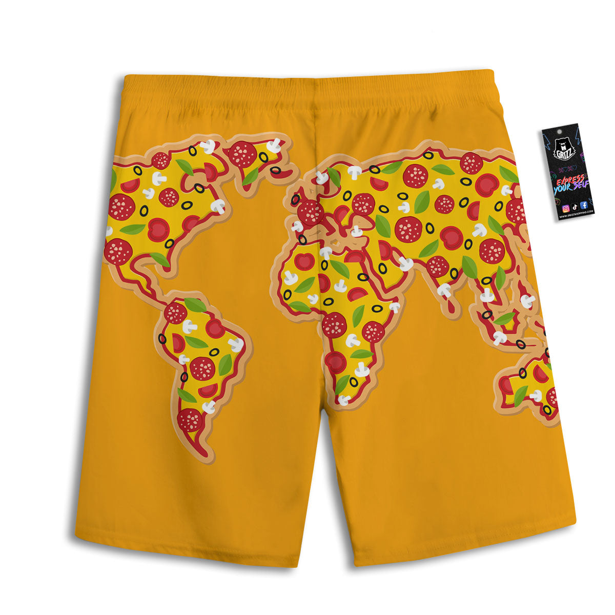 World Map Pizza Print Men's Athletic Shorts