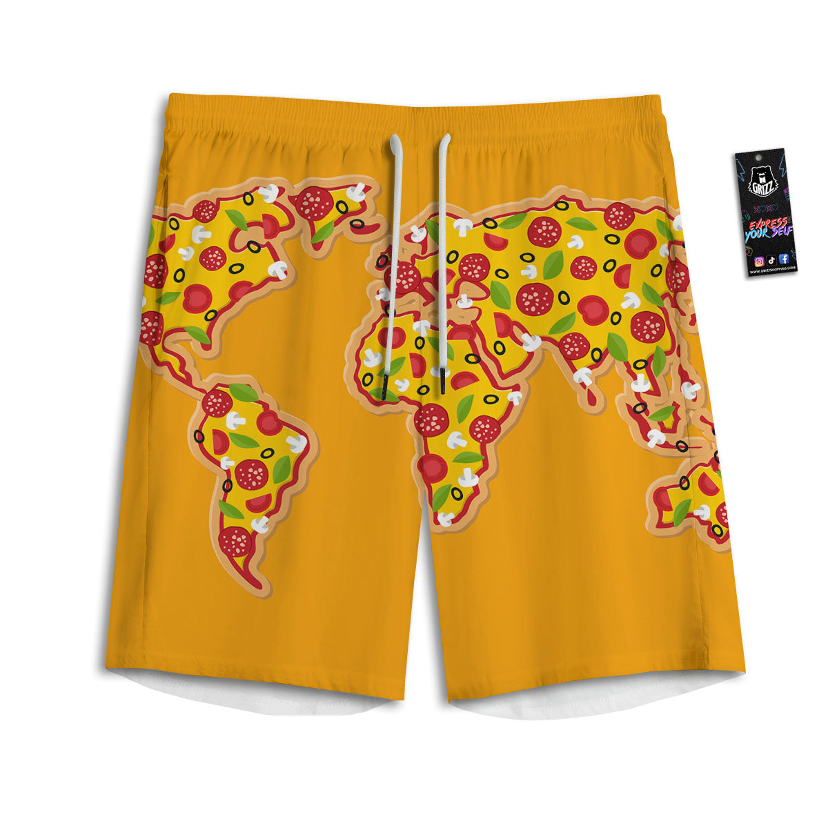 World Map Pizza Print Men's Athletic Shorts