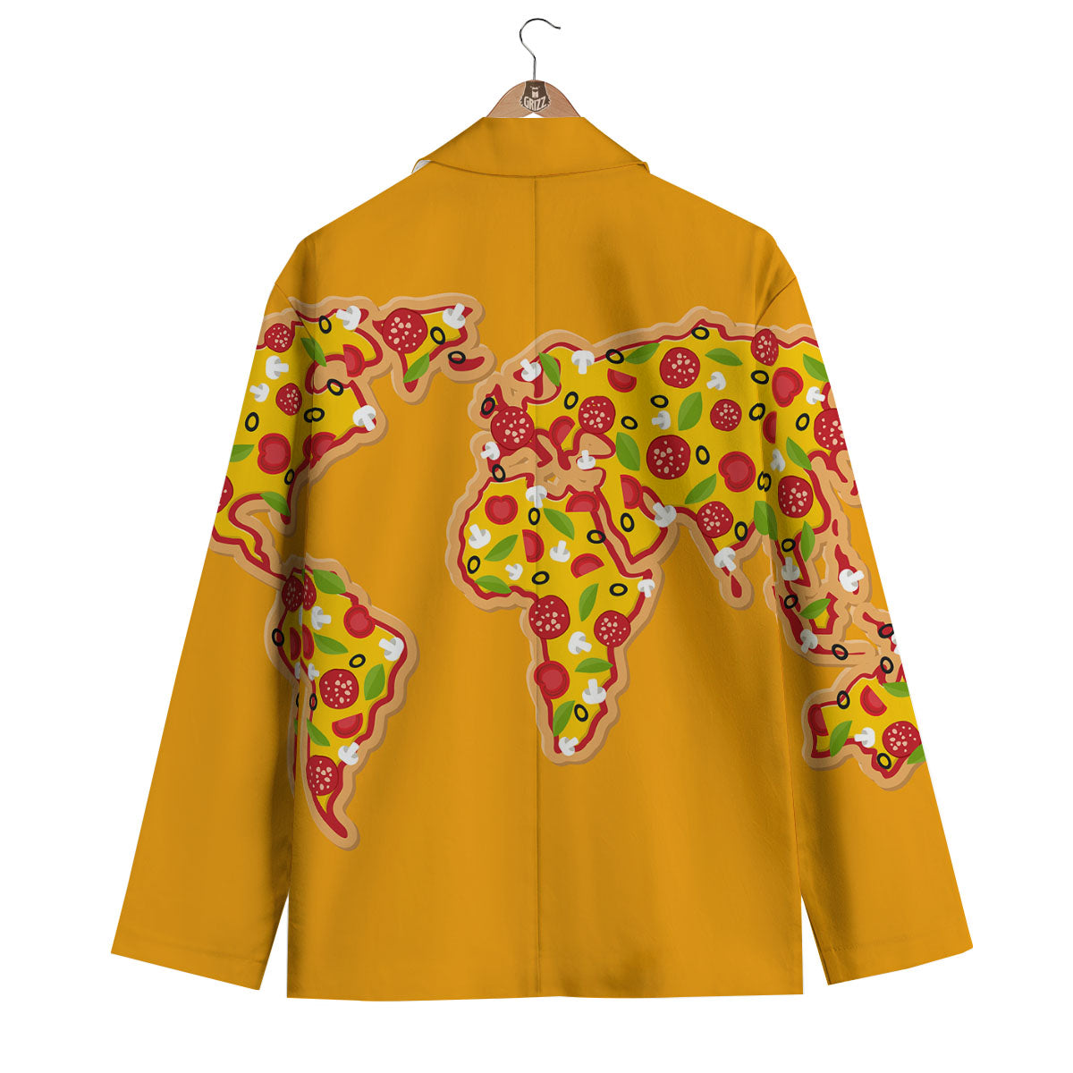 World Map Pizza Print Men's Blazer-grizzshop