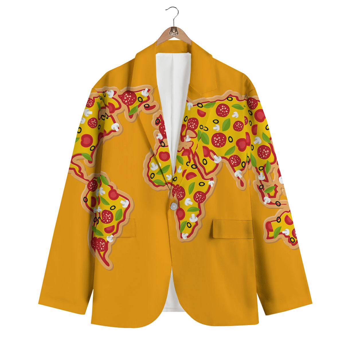 World Map Pizza Print Men's Blazer-grizzshop