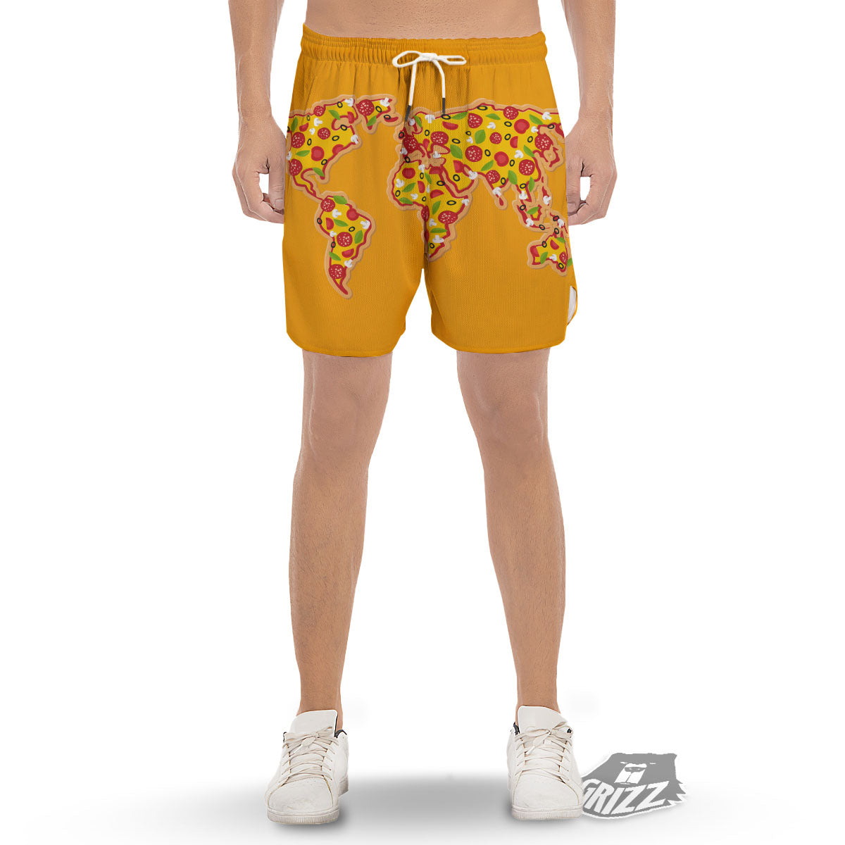 World Map Pizza Print Men's Gym Shorts-grizzshop