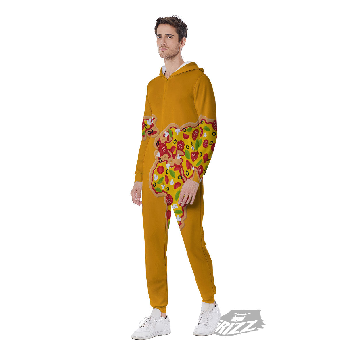 World Map Pizza Print Men's Jumpsuit-grizzshop