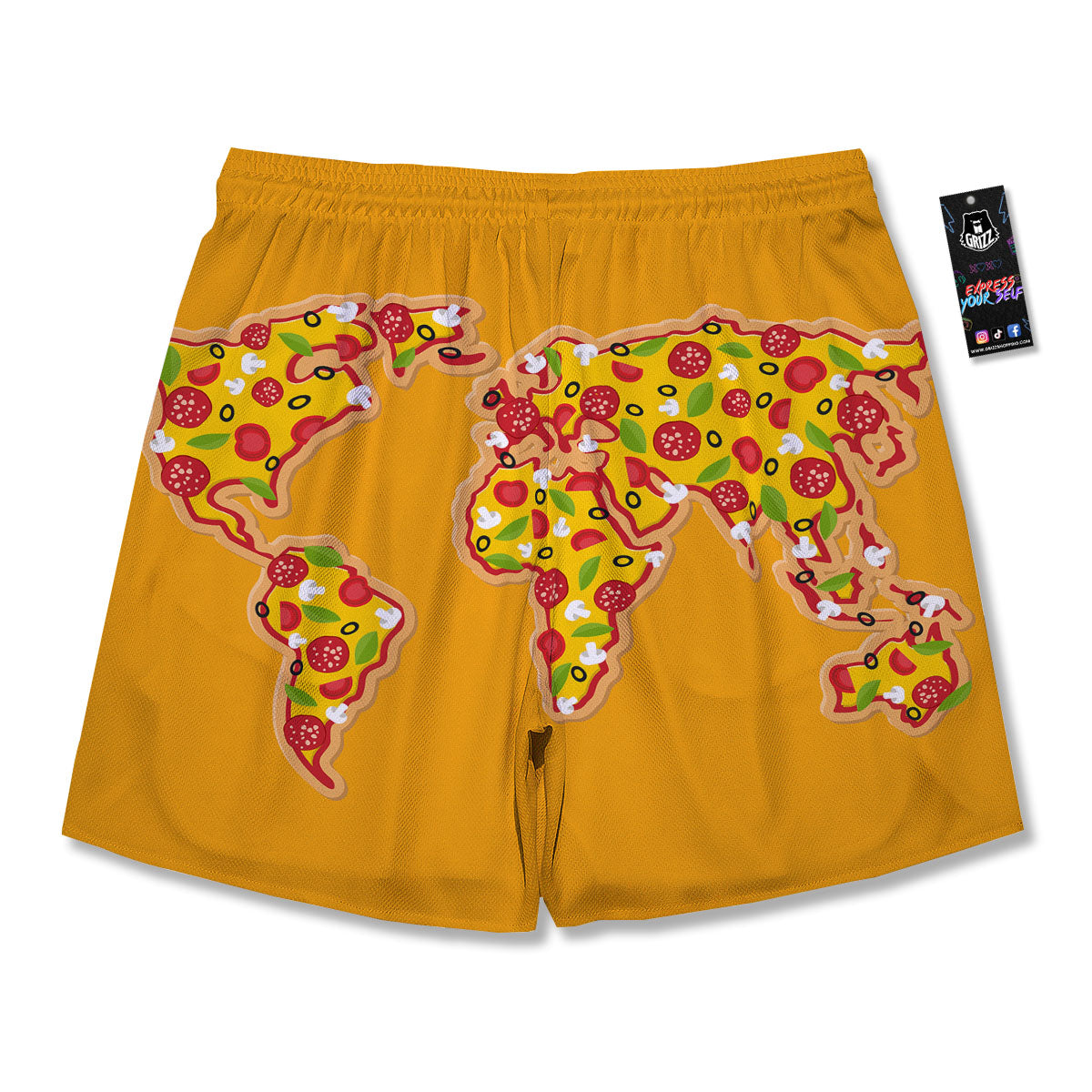 World Map Pizza Print Men's Running Shorts-grizzshop