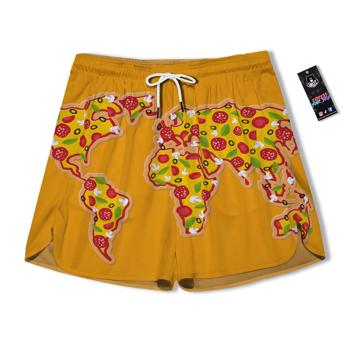 World Map Pizza Print Men's Running Shorts-grizzshop