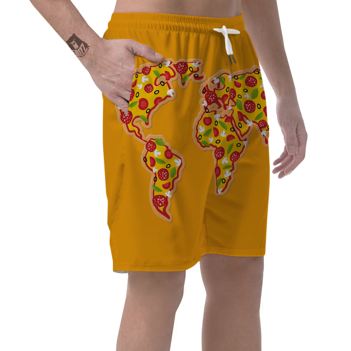World Map Pizza Print Men's Shorts-grizzshop