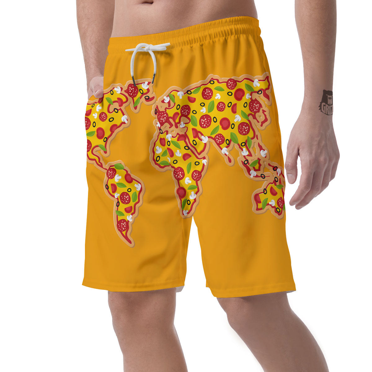World Map Pizza Print Men's Shorts-grizzshop