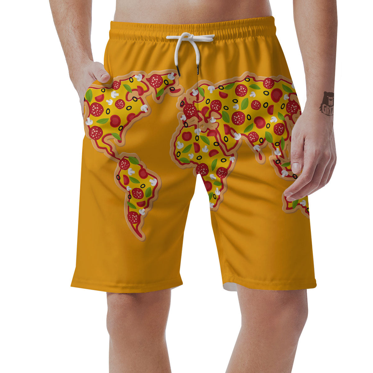 World Map Pizza Print Men's Shorts-grizzshop