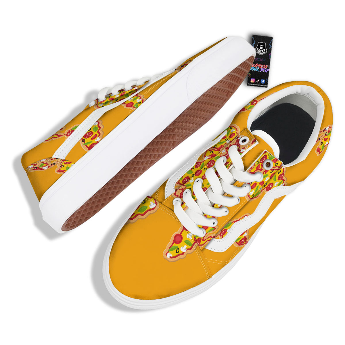 World Map Pizza Print Skate Shoes-grizzshop