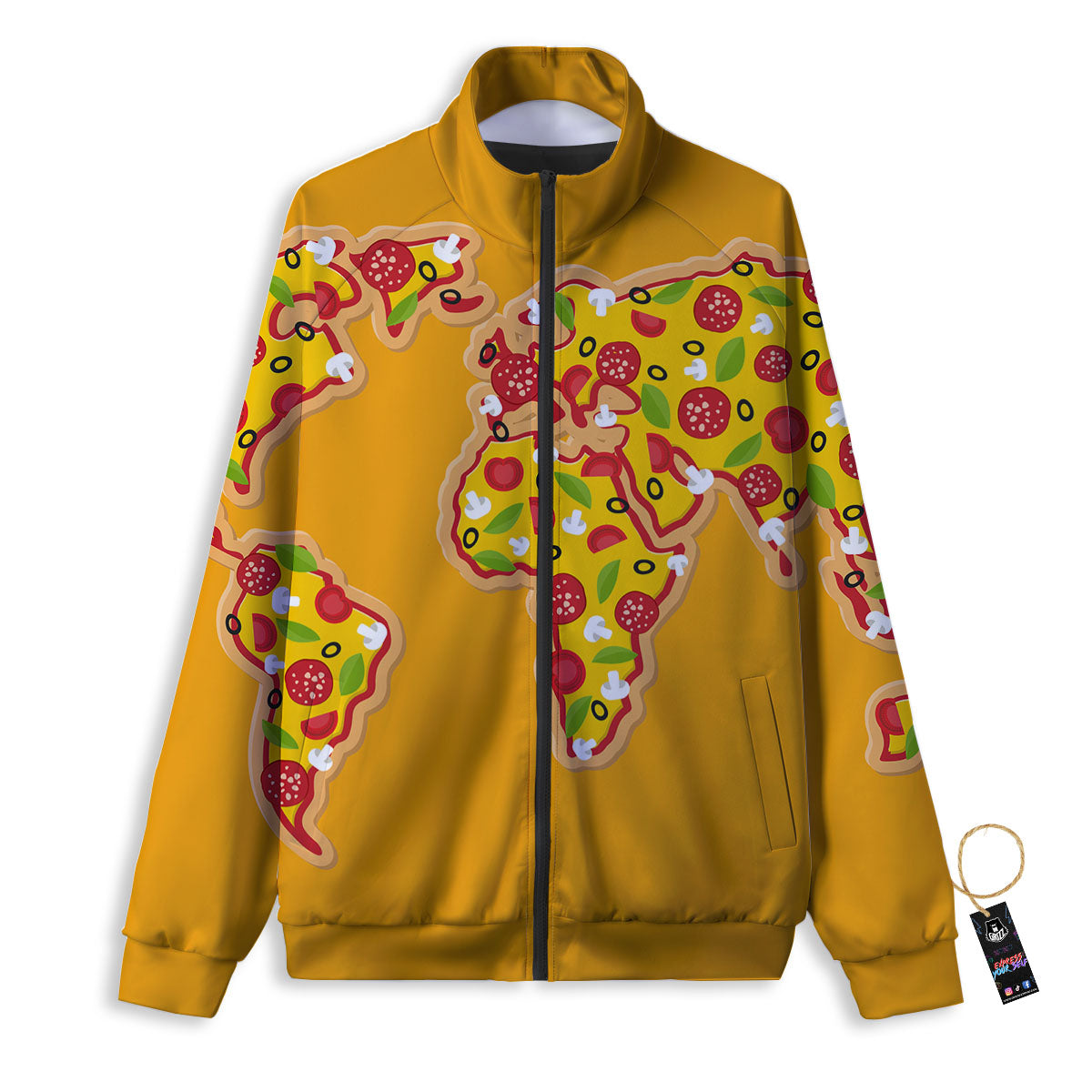 World Map Pizza Print Track Jacket-grizzshop