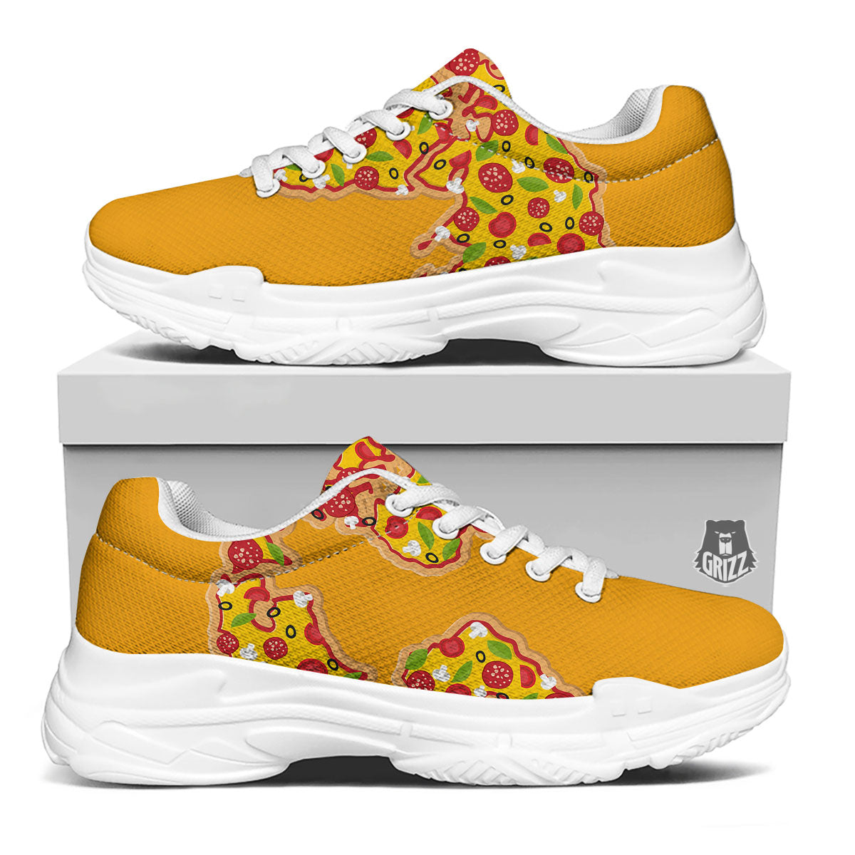 World Map Pizza Print White Chunky Shoes-grizzshop