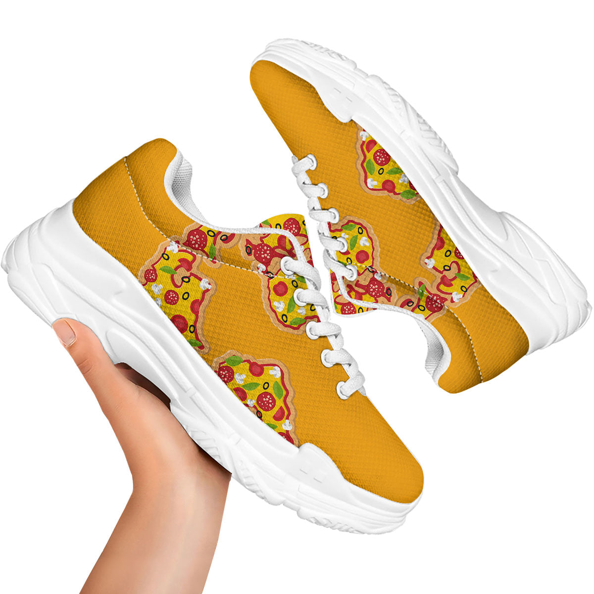 World Map Pizza Print White Chunky Shoes-grizzshop