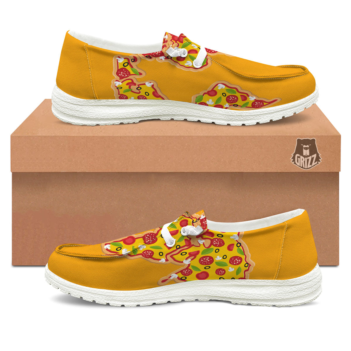 World Map Pizza Print White Loafers-grizzshop