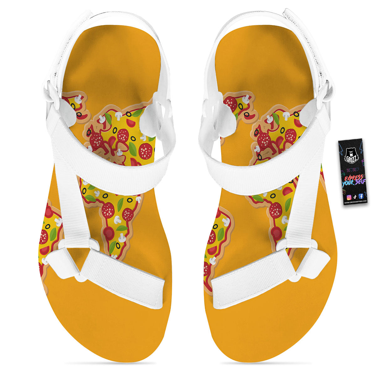 World Map Pizza Print White Open Toe Sandals-grizzshop