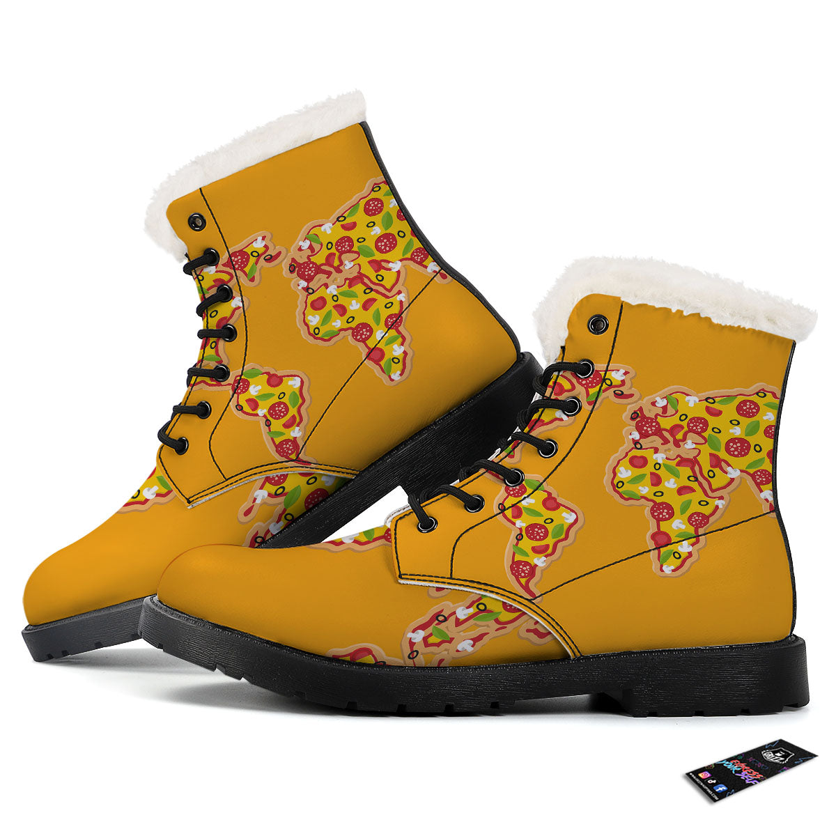 World Map Pizza Print Winter Boots-grizzshop