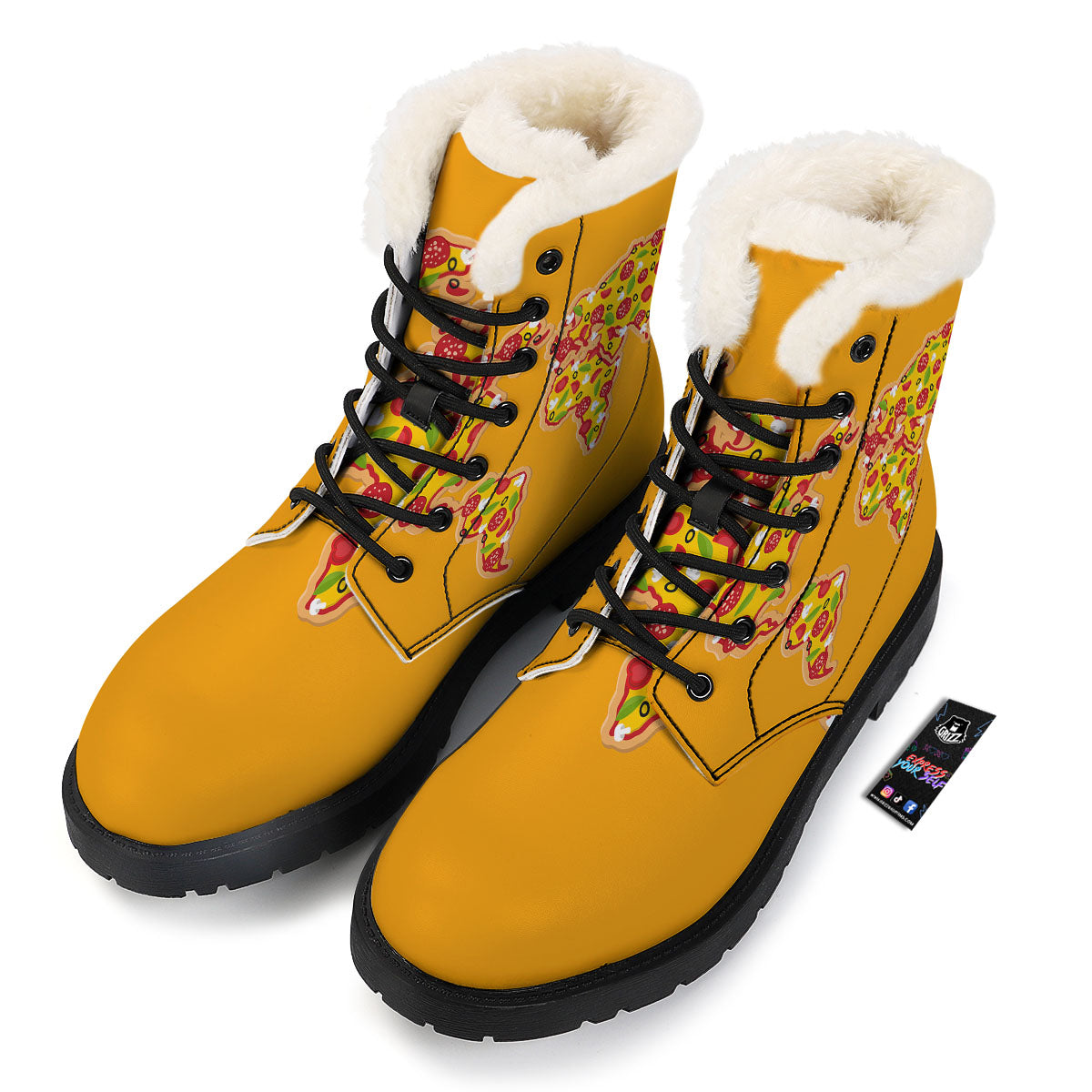 World Map Pizza Print Winter Boots-grizzshop