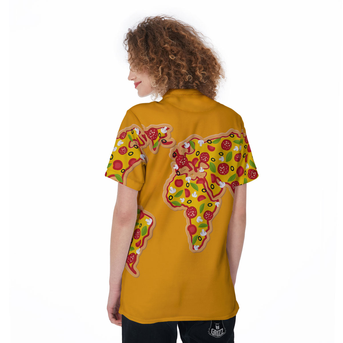 World Map Pizza Print Women's Golf Shirts-grizzshop