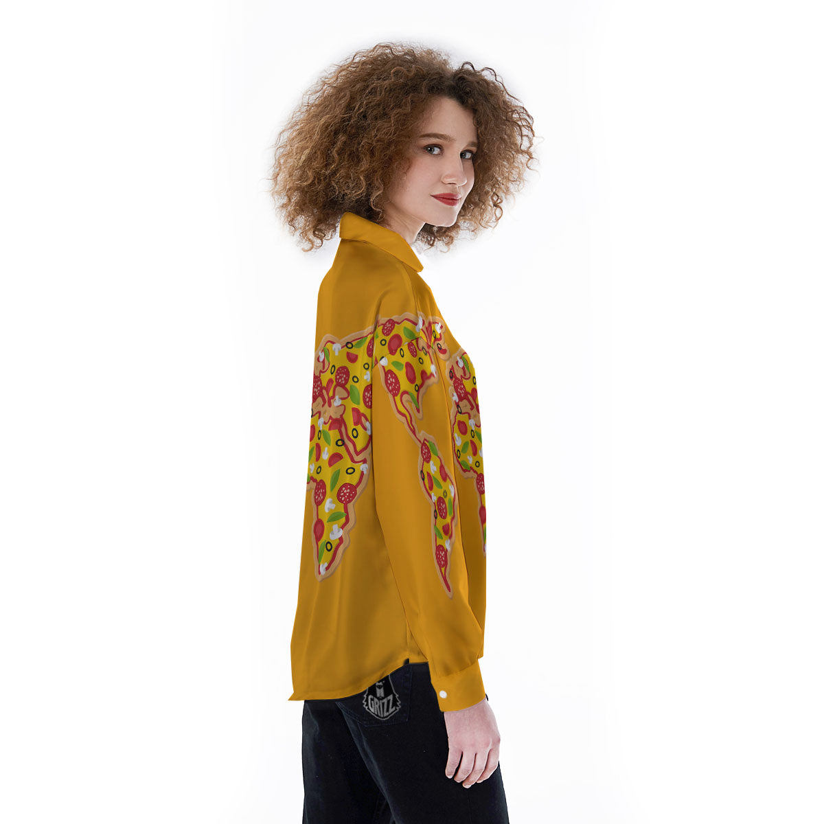 World Map Pizza Print Women's Long Sleeve Shirts-grizzshop