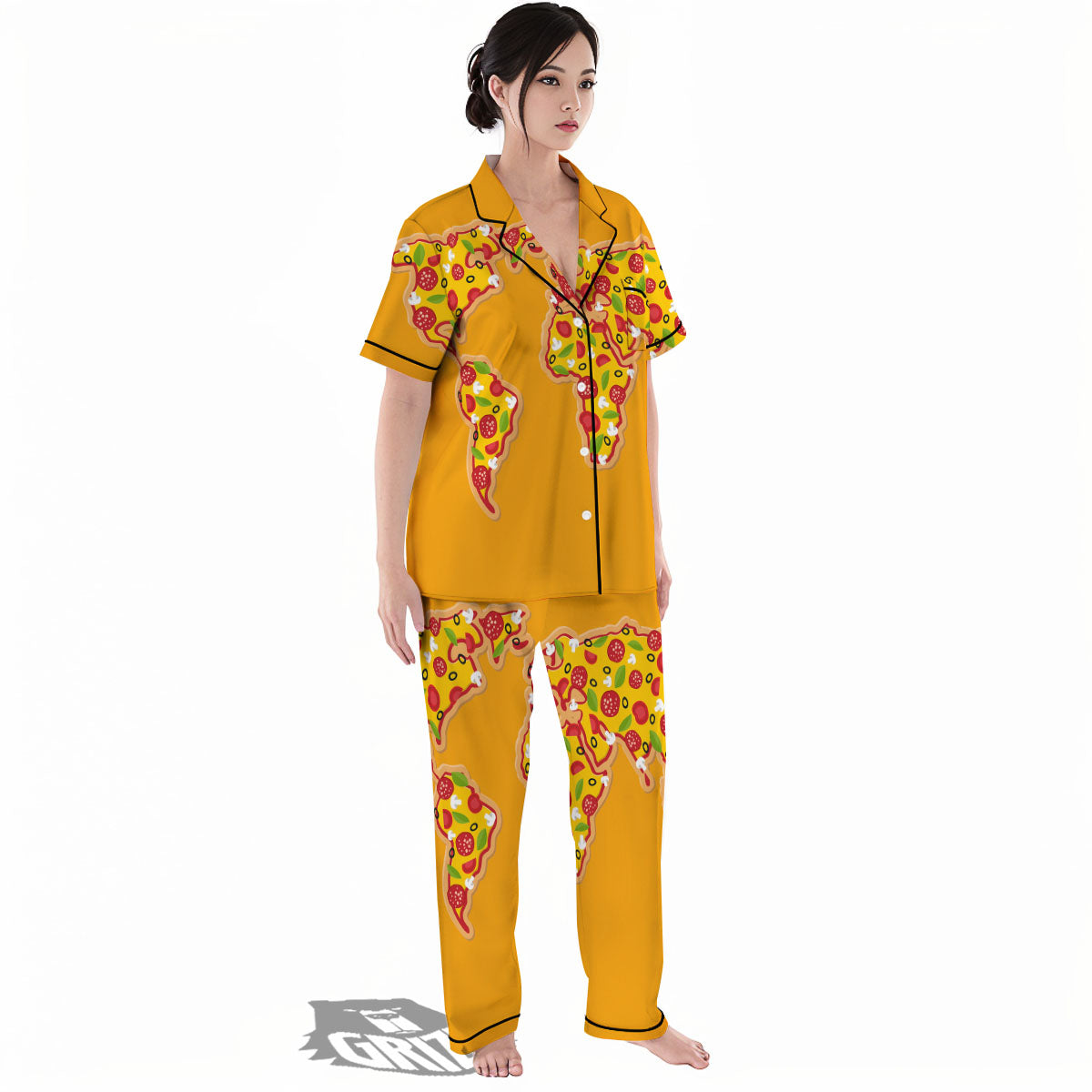 World Map Pizza Print Women's Pajamas Set-grizzshop