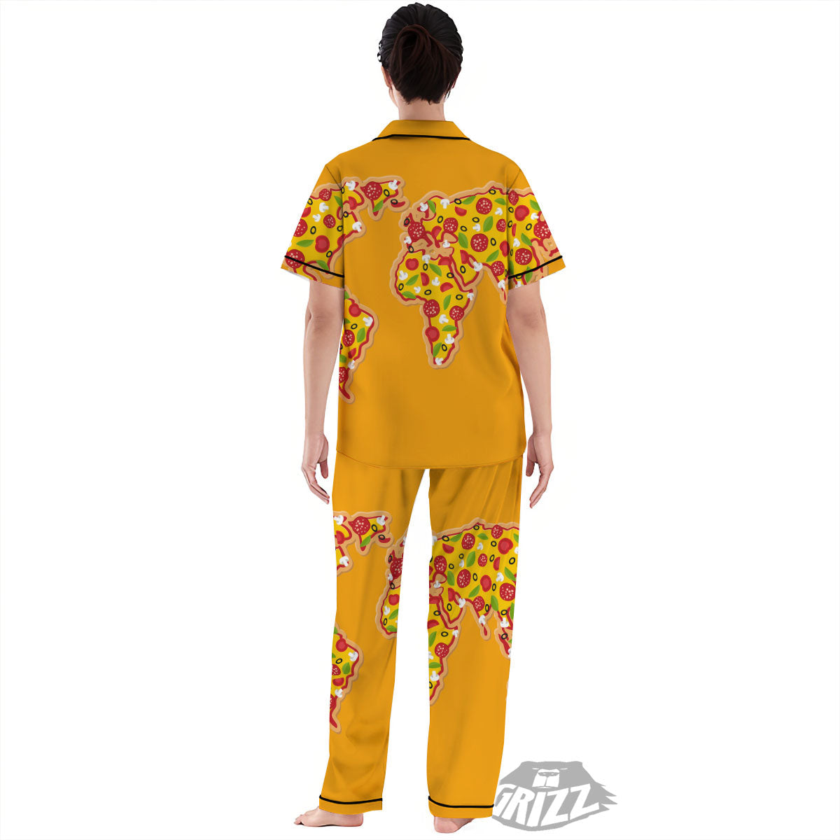 World Map Pizza Print Women's Pajamas Set-grizzshop