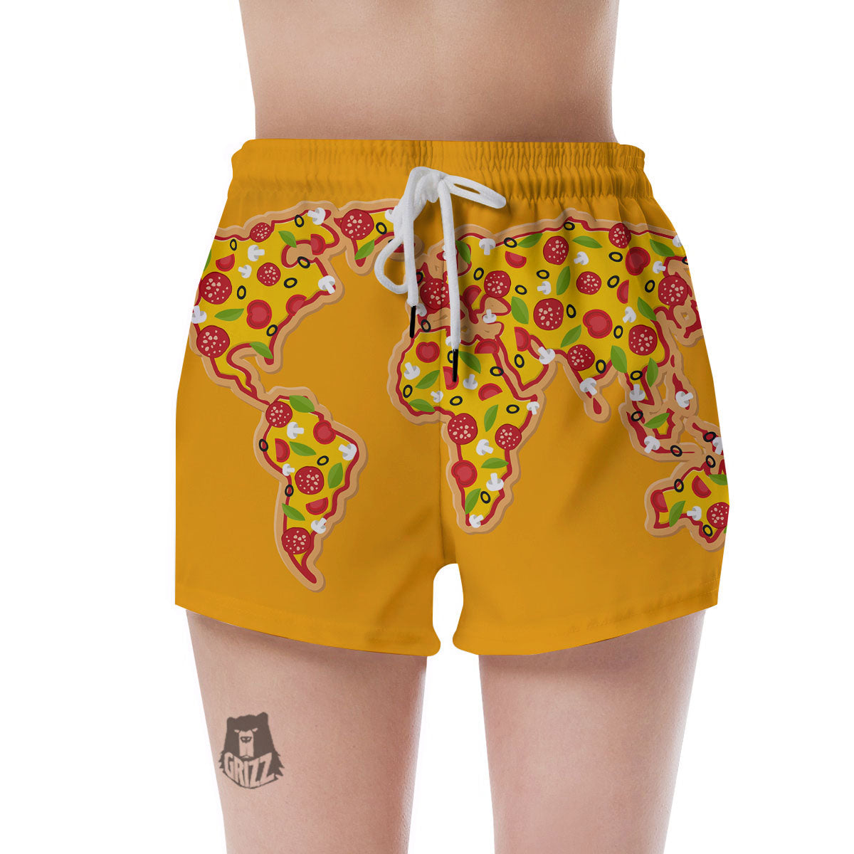 World Map Pizza Print Women's Shorts-grizzshop