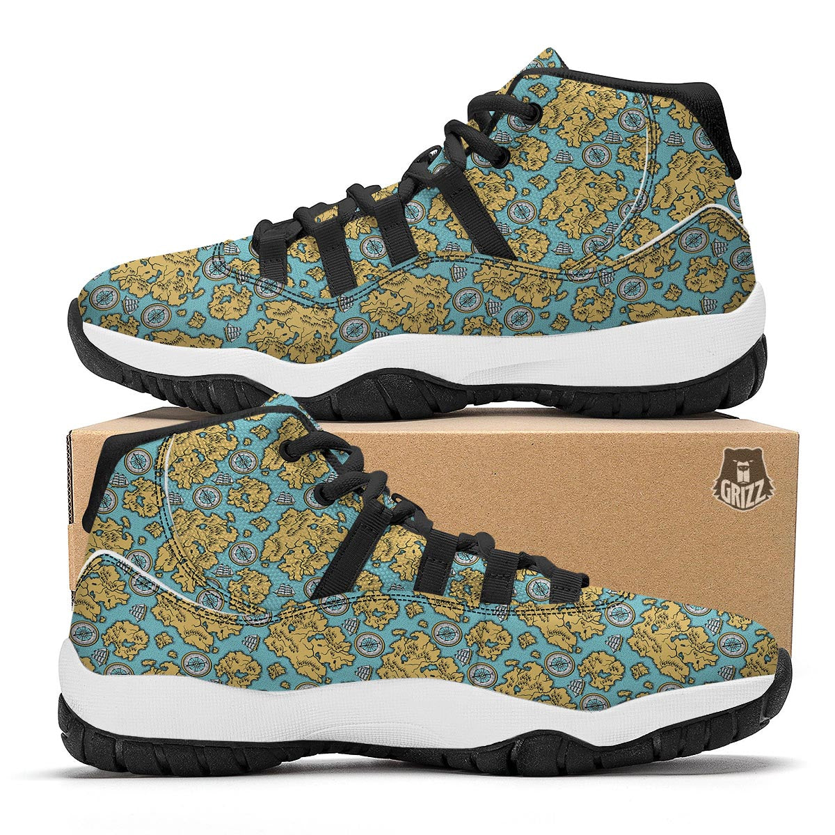 World Map Print Pattern Black Bball Shoes-grizzshop