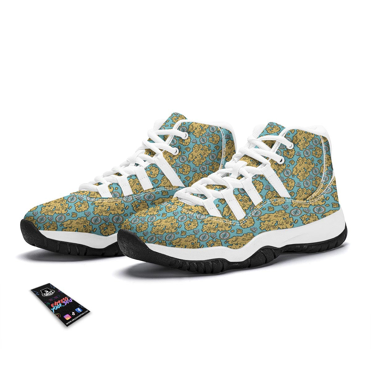 World Map Print Pattern White Bball Shoes-grizzshop