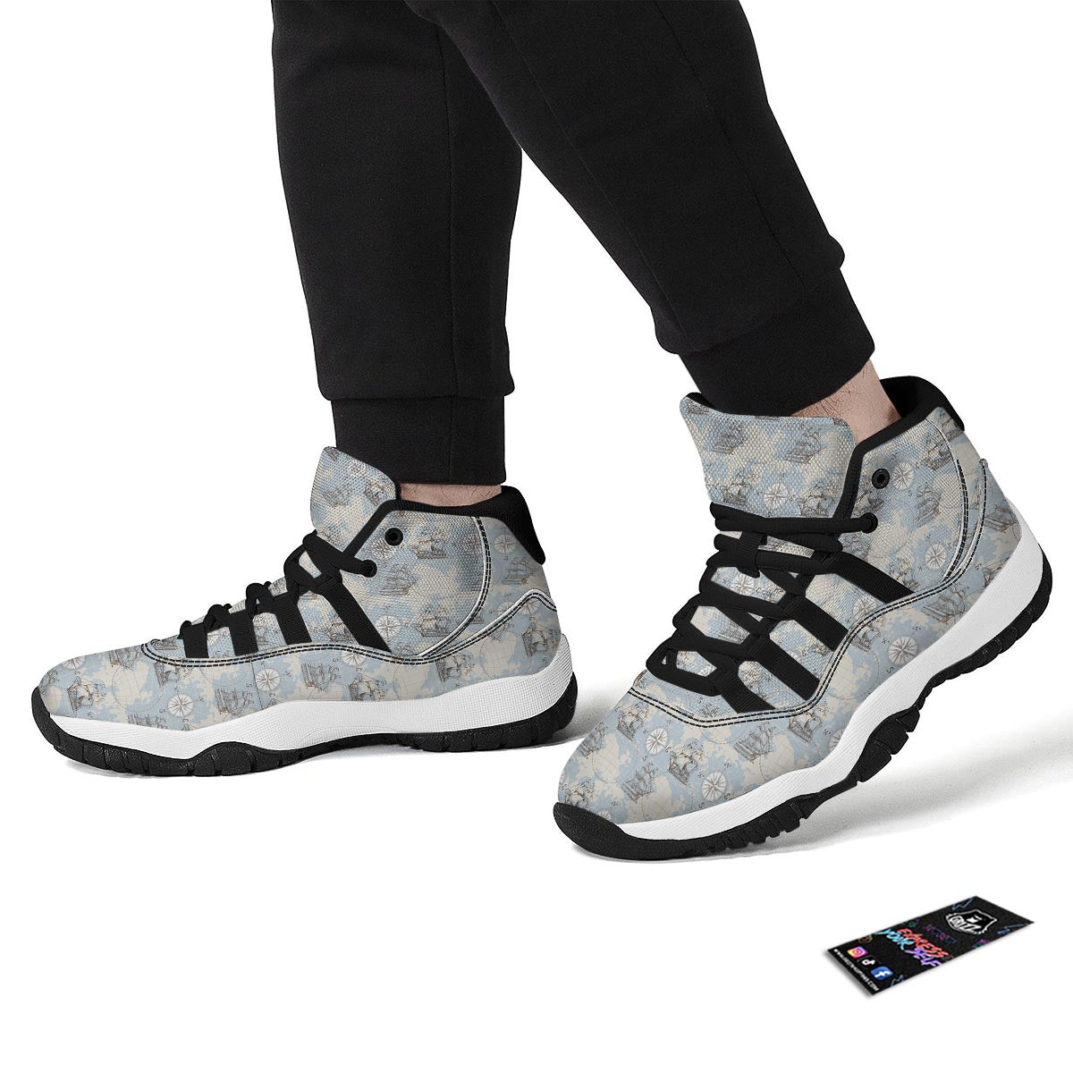 World Print Map Pattern Black Bball Shoes-grizzshop