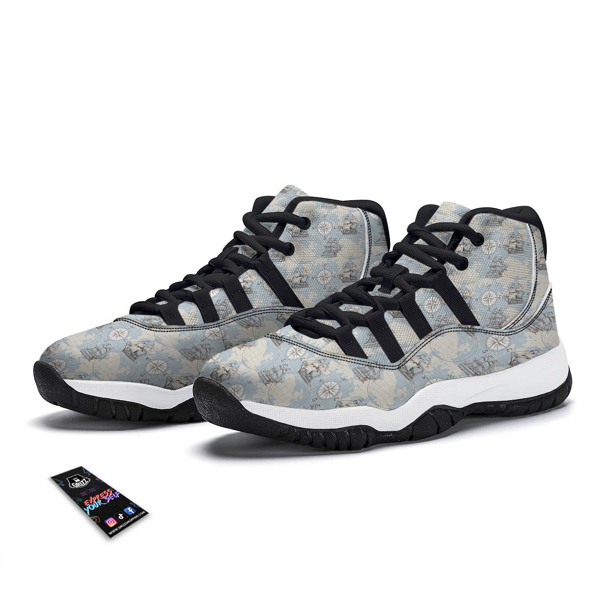 World Print Map Pattern Black Bball Shoes-grizzshop