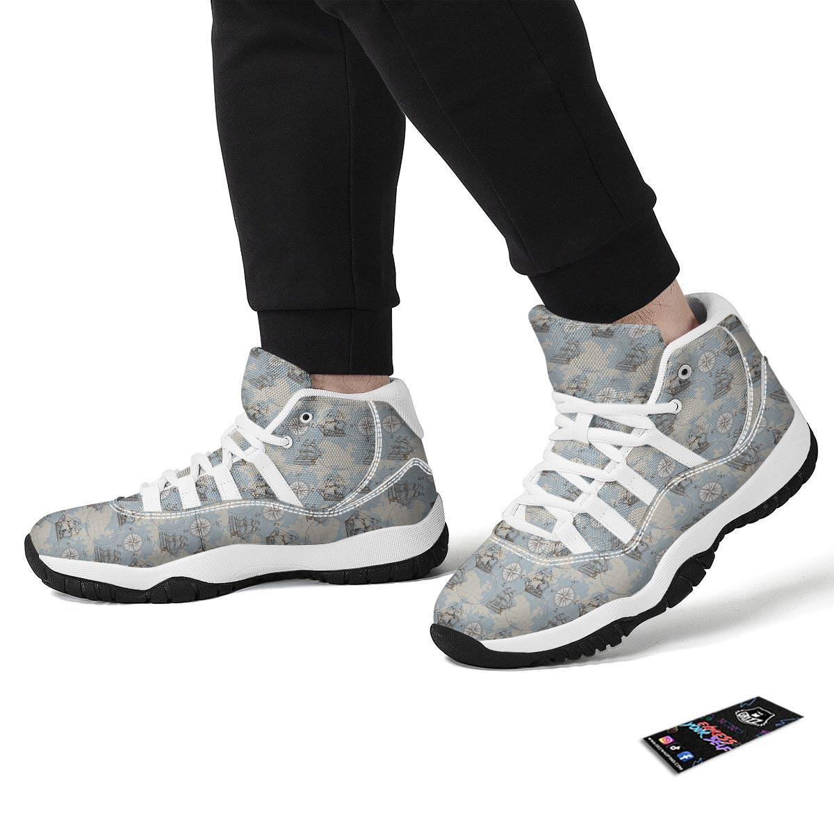 World Print Map Pattern White Bball Shoes-grizzshop