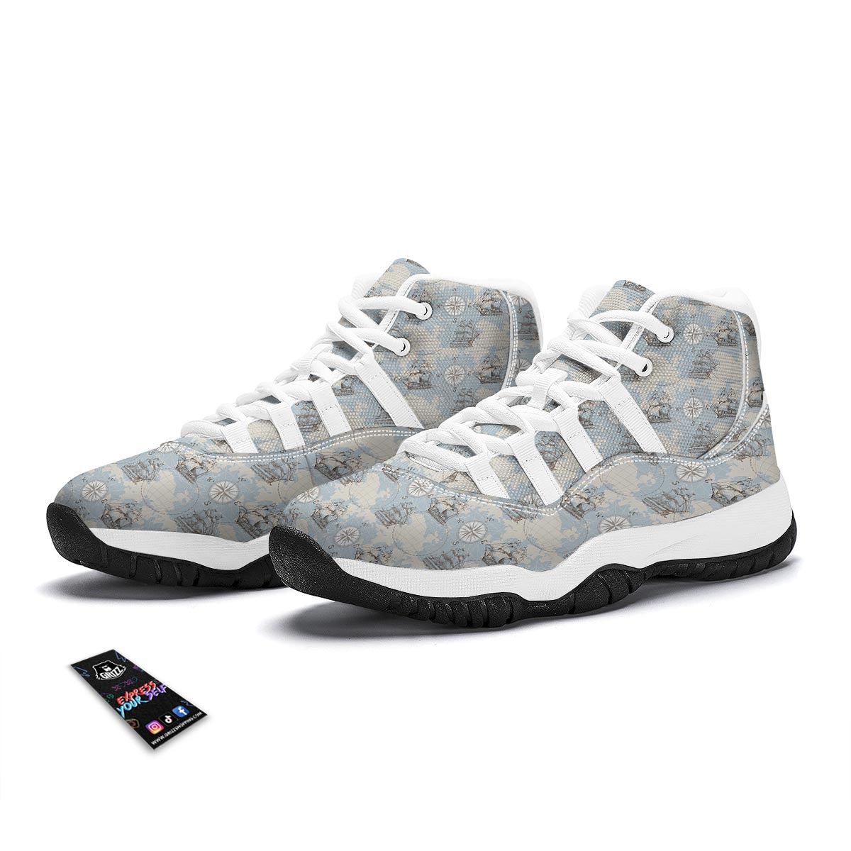 World Print Map Pattern White Bball Shoes-grizzshop