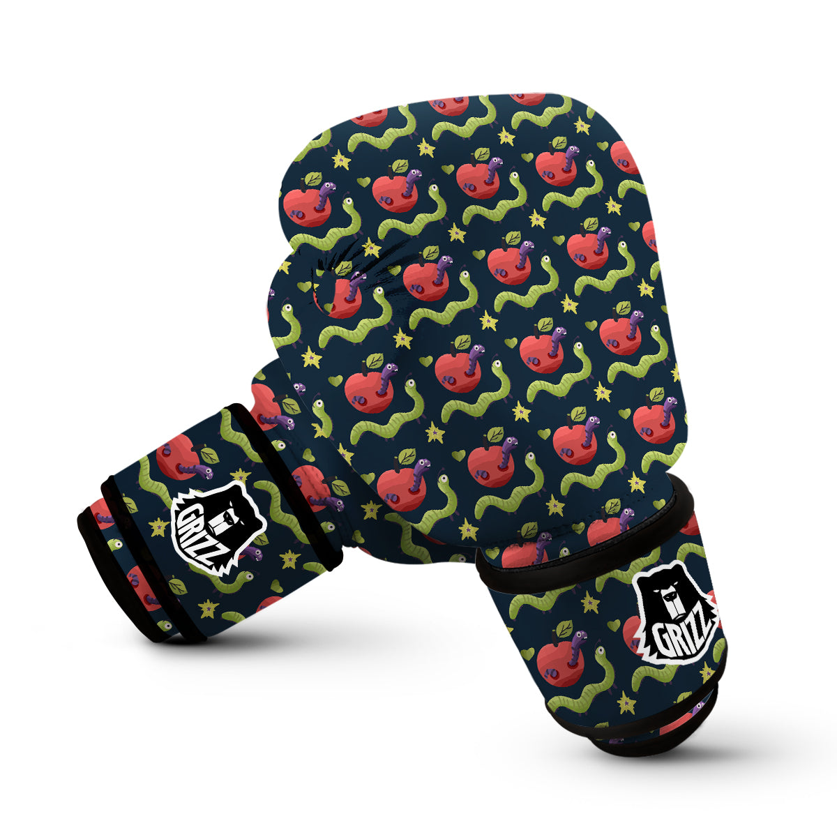 Worm And Apple Print Pattern Boxing Gloves-grizzshop