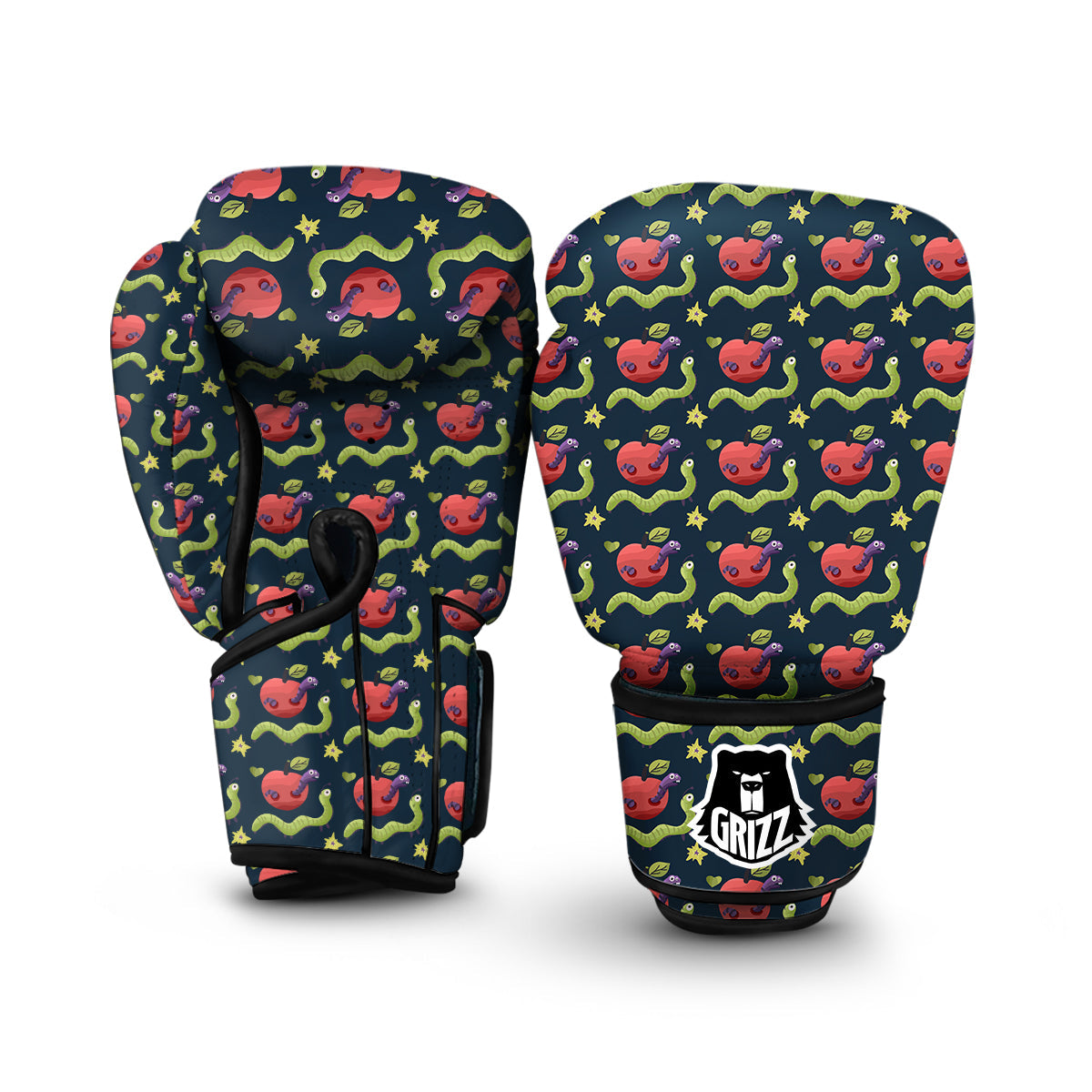 Worm And Apple Print Pattern Boxing Gloves-grizzshop