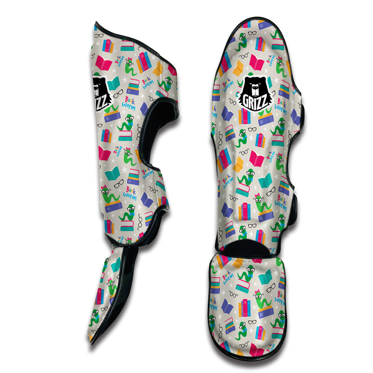 Worm And Colorful Books Print Pattern Muay Thai Shin Guards-grizzshop