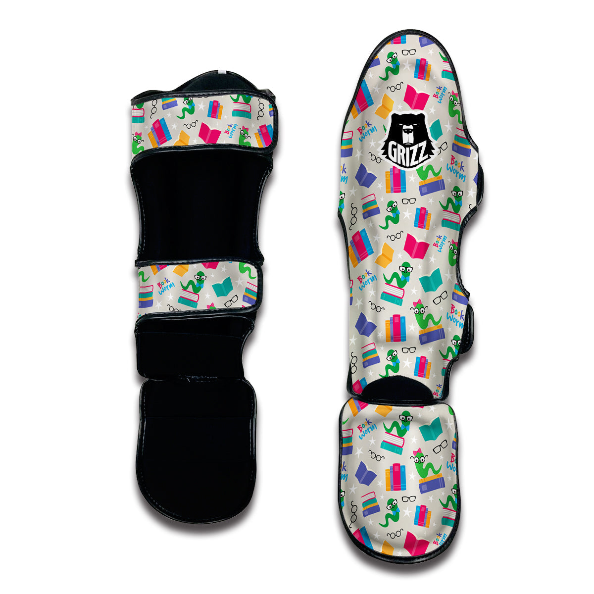 Worm And Colorful Books Print Pattern Muay Thai Shin Guards-grizzshop