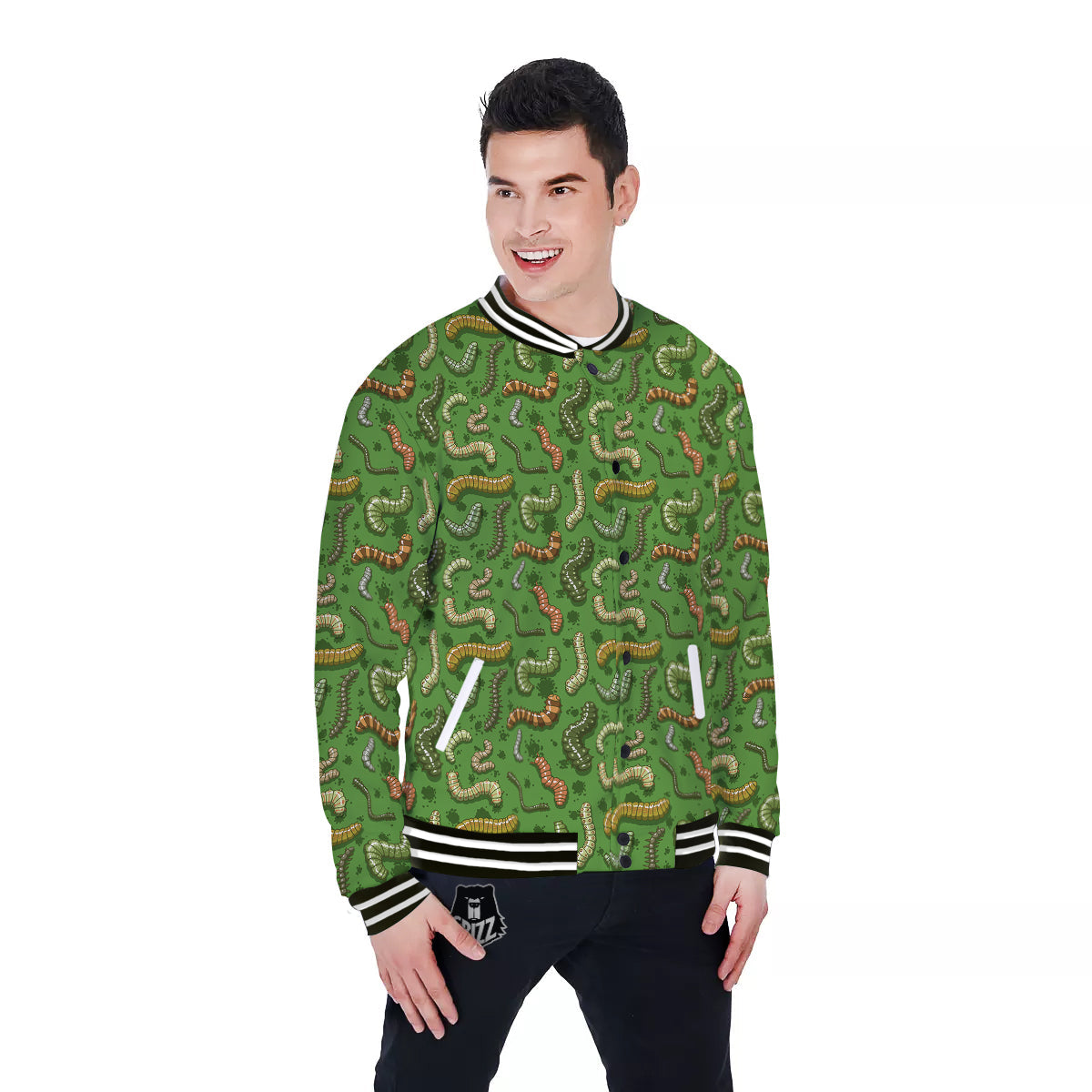 Worm Insect Green Print Pattern Baseball Jacket-grizzshop
