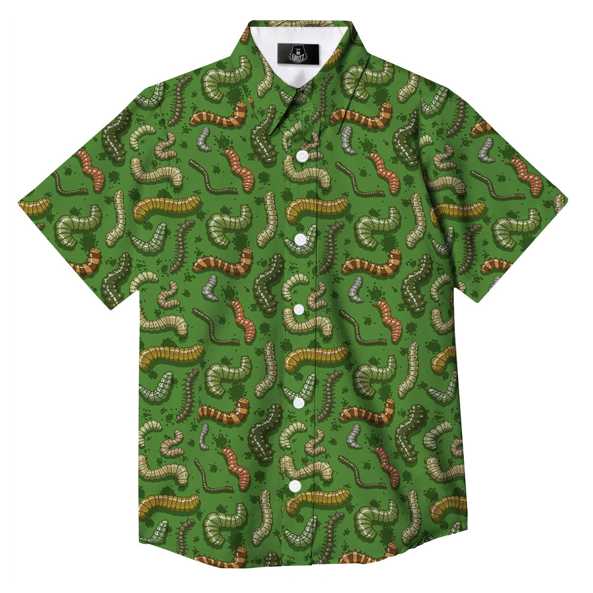 Worm Insect Green Print Pattern Button Up Shirt-grizzshop