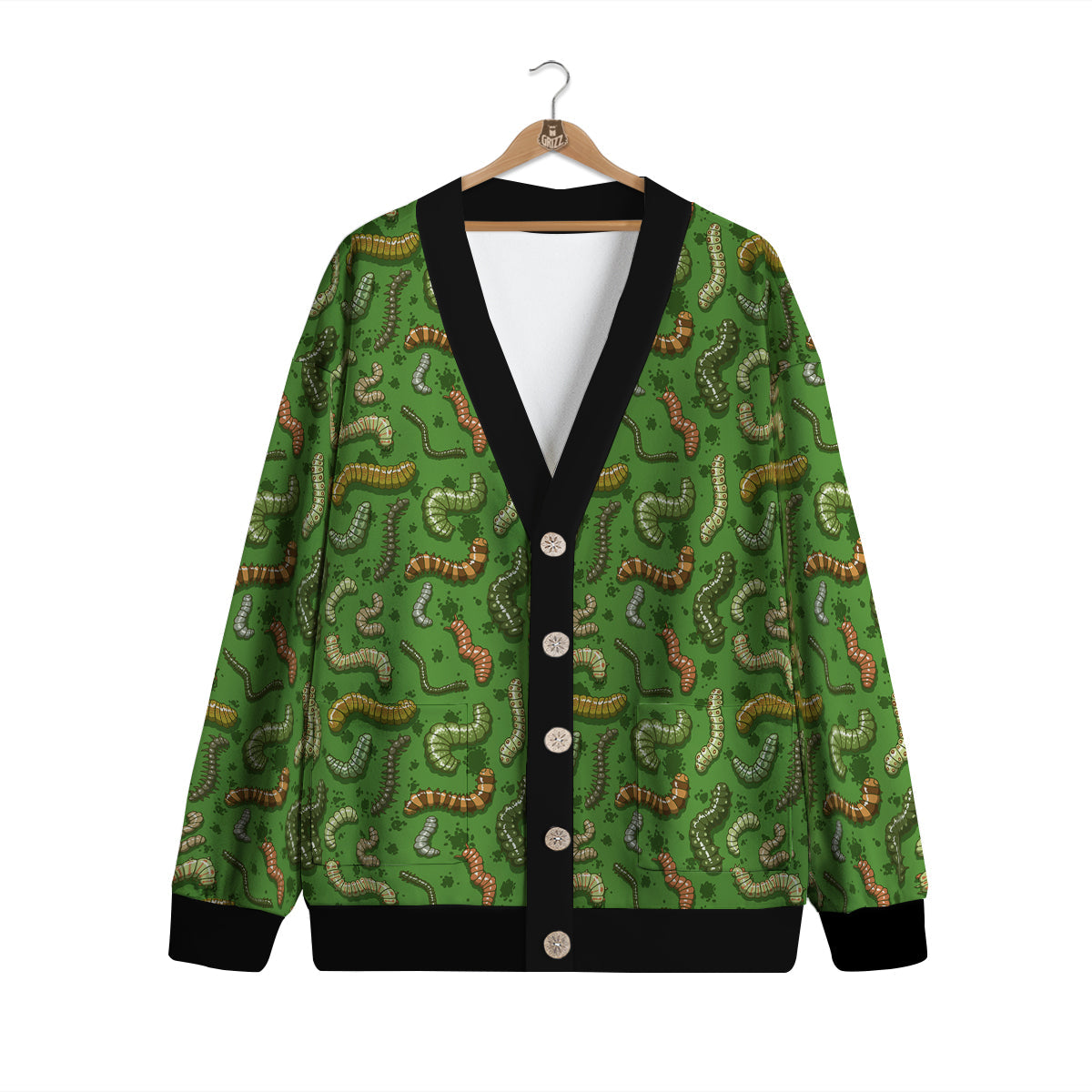 Worm Insect Green Print Pattern Cardigan-grizzshop