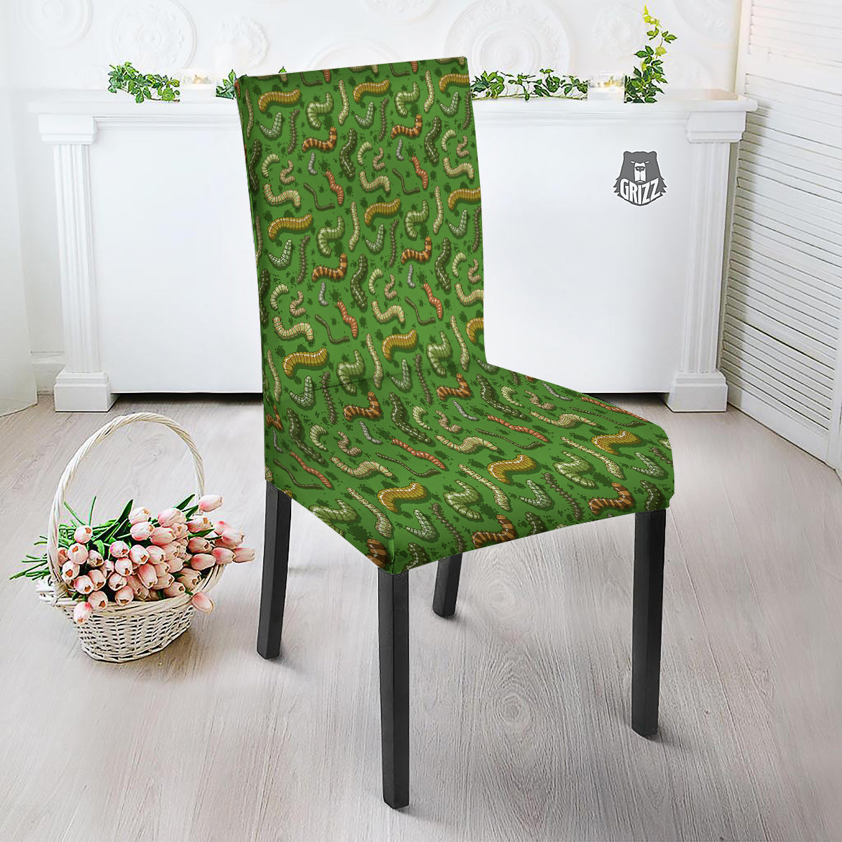 Worm Insect Green Print Pattern Dining Chair Slipcover-grizzshop