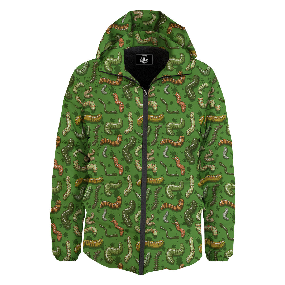 Worm Insect Green Print Pattern Down Jacket-grizzshop