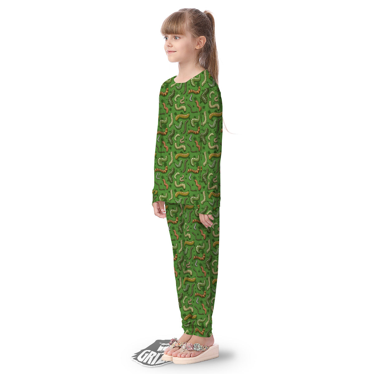 Worm Insect Green Print Pattern Kid's Pajamas-grizzshop