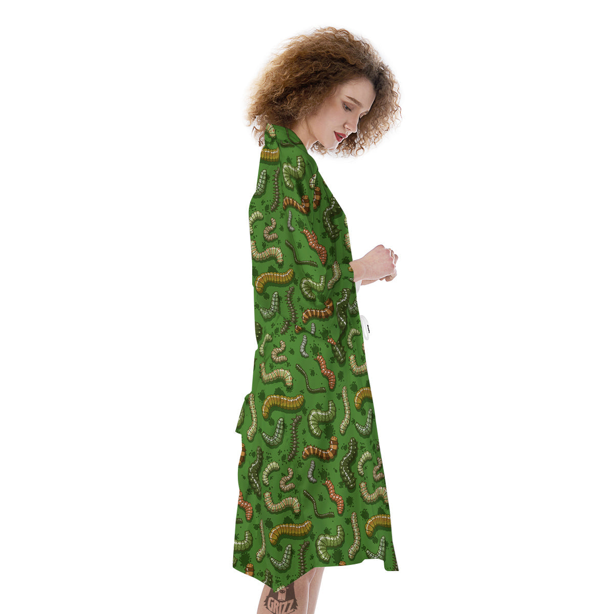 Worm Insect Green Print Pattern Kimono-grizzshop